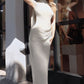 Vestido de Novia Estech, con Escote Halter Alto, Drapeado, Color Off White