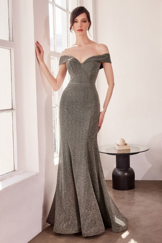 Vestido con Brillos Corte Sirena con Escote de Corazón y Mangas al Hombro (Varios Colores)