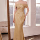 Vestido con Manga al Hombro Corte Sirena con Brillos (Varios Colores)