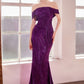 Vestido con Manga al Hombro Corte Sirena con Brillos (Varios Colores)