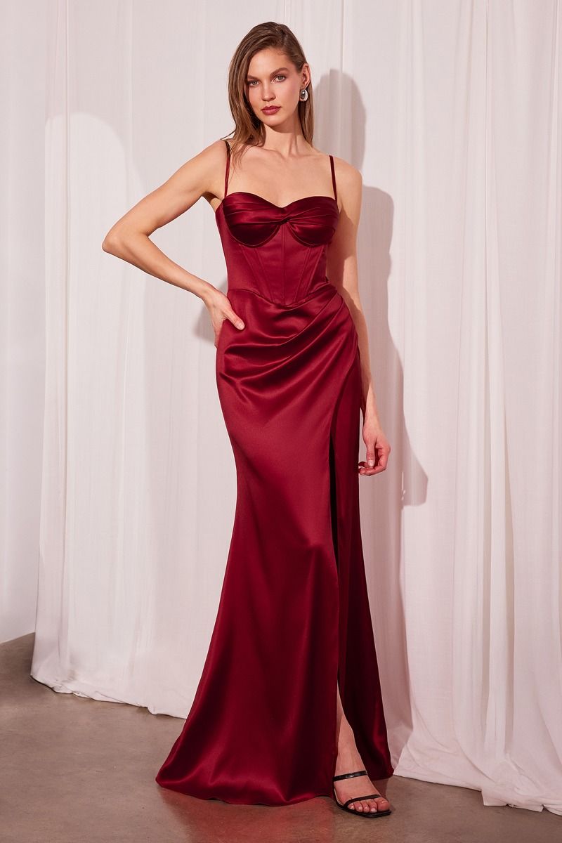Vestido de Satín Corte Recto con tirantes y Semi Corse (Varios Colores)