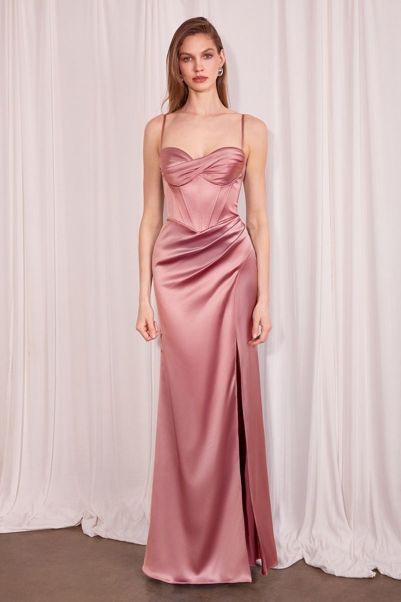 Vestido de Satín Corte Recto con tirantes y Semi Corse (Varios Colores)