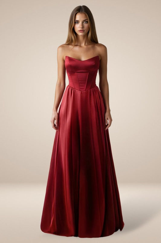 Vestido de Satín Corte A de Straples (Varios Colores)