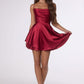 Vestido Corto de Satén, Falda con Vuelo Acampanada, Escote Drapeado, Espalda Abierta con Cordones (Varios Colores)