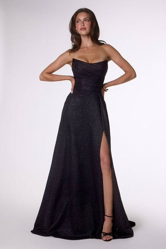 Vestido Línea A Abrillantado sin Mangas y con Abertura. (Varios Colores)