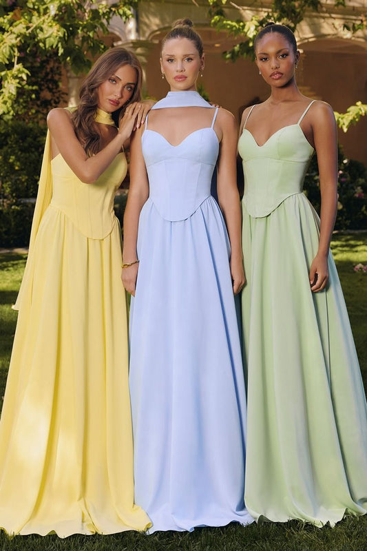 Vestido en Corte A con Tirantes y Escote de Corazón con Pashmina (Varios Colores)