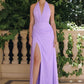 Vestido Estilo Halter en Corte A, Cintura Fruncida con a Abertura en la Pierna (Varios Colores)