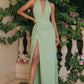 Vestido Estilo Halter en Corte A, Cintura Fruncida con a Abertura en la Pierna (Varios Colores)