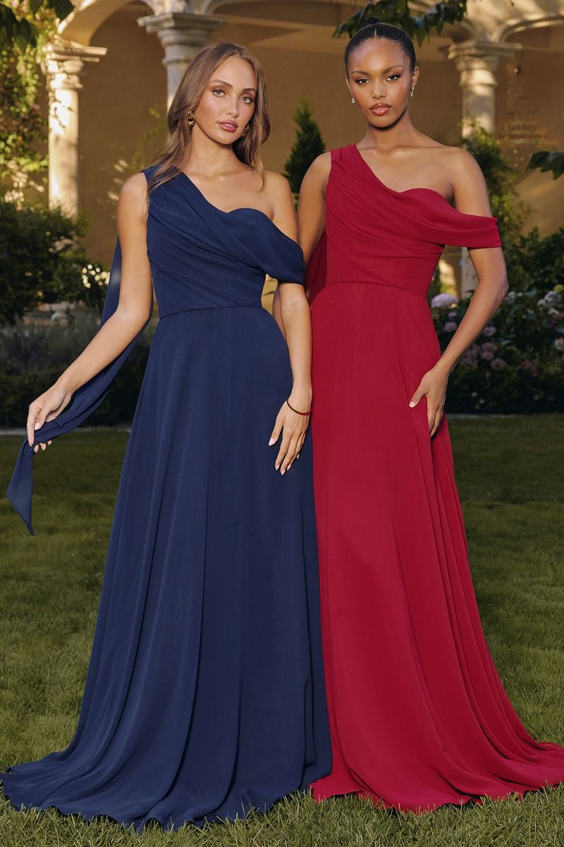 Vestido de Novia Corte en A, Escote de un Solo Hombro con Capa Drapeada de Gasa (Varios Colores)