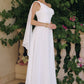 Vestido de Novia Corte en A, Escote de un Solo Hombro con Capa Drapeada de Gasa, Color Off White