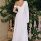 Vestido de Novia Corte en A, Escote de un Solo Hombro con Capa Drapeada de Gasa, Color Off White
