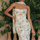 Vestido de Strapless  con cintura fruncida y bufanda de gasa Color Sage.