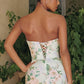 Vestido de Strapless  con cintura fruncida y bufanda de gasa Color Sage.