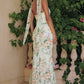 Vestido de Strapless  con cintura fruncida y bufanda de gasa Color Sage.