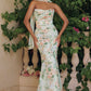 Vestido de Strapless  con cintura fruncida y bufanda de gasa Color Sage.