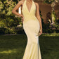 Vestido Corte Recto Escote halter con corpiño de gasa plisado, espalda abierta con lazo y falda larga.(Varios Colores)
