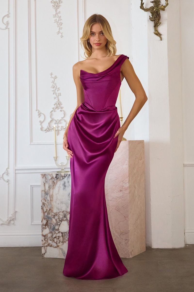 Vestido Corte Recto Escote drapeado de un solo hombro con detalle fruncido en la cintura (Varios Colores)
