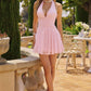 Vestido Corto de Chiffon, Escote Halter, Cintura Fruncida y Falda Fluida (Varios Colores)