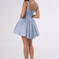 Vestido Corto en A con Brillos, con Escote Cuadrado y Corsé (Varios Colores)