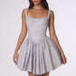 Vestido Corto en A con Brillos, con Escote Cuadrado y Corsé (Varios Colores)