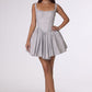 Vestido Corto en A con Brillos, con Escote Cuadrado y Corsé (Varios Colores)