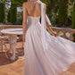 Vestido de Novia en Corte A, Escote Drapeado y Bufanda a Juego, Color Off White