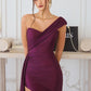 Vestido de Satén con Tirante Cruzado a un Hombro, Escote de Corazón y Abertura en la Pierna (Varios Colores)