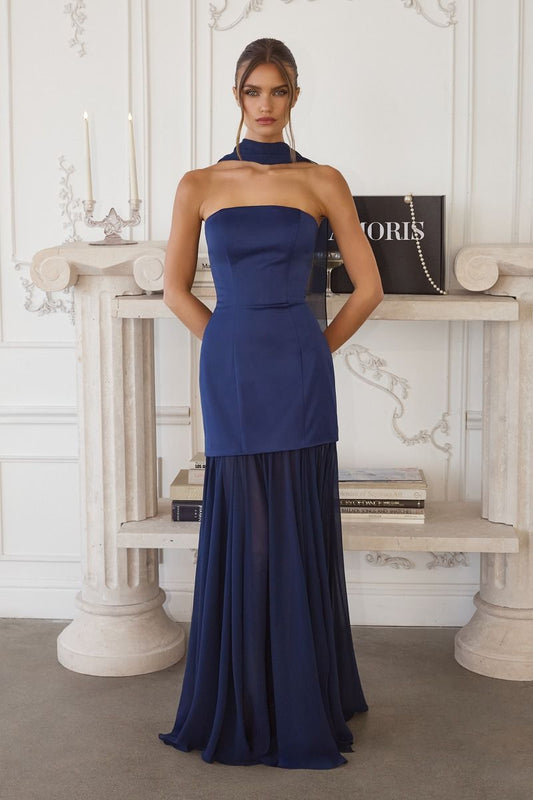 Vestido con Corpiño de Satén Ajustado  y Falda Fluida Plisada (Varios Colores)