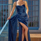 Vestido Ajustado Recto de Satén, Escote drapeado, con Fajín Lateral Fluido, Detalles Fruncidos. color Berry