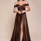 Vestido en Línea A de Satén con Hombro descubierto  Curvy (Varios Colores)