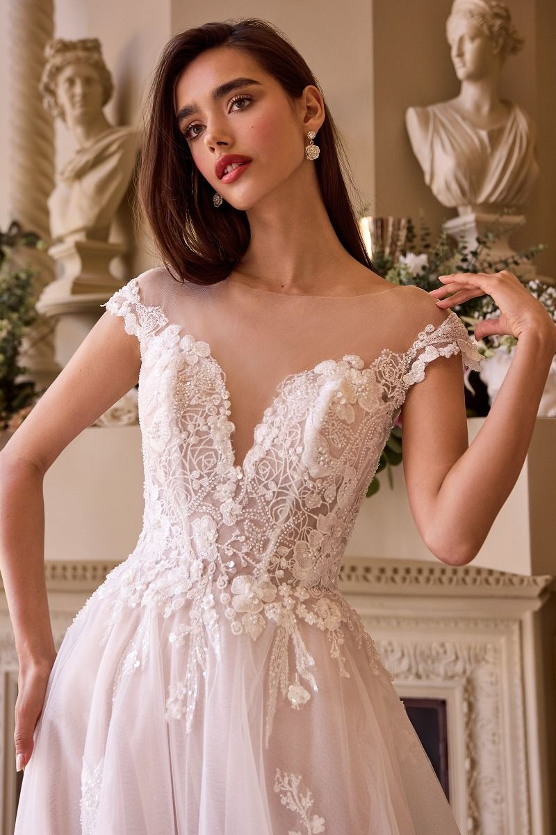 Vestido de Novia Con Mangas Color Off White-Nude.