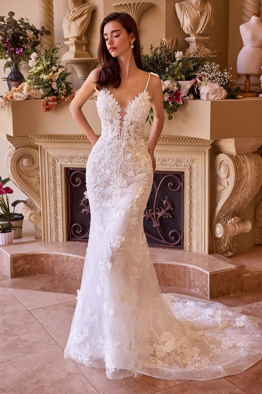 Vestido de Novia Corte Sirena con Encaje y Tirantes.