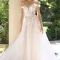 Vestido de Novia Con Escote de Corazón con Hombros Descubiertos de Tul con Encaje, Color Off White
