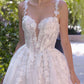 Vestido de Novia Escote profundo con ilusión, tirantes de encaje floral y corpiño de encaje 3D