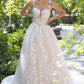 Vestido de Novia Escote profundo con ilusión, tirantes de encaje floral y corpiño de encaje 3D