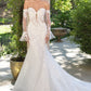 Vestido de Novia de Corte Sirena con Mangas de encaje Extraíbles y Espalda Abotonada, Color Off White