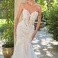 Vestido de Novia de Corte Sirena con Mangas de encaje Extraíbles y Espalda Abotonada, Color Off White