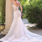Vestido de Novia de Corte Sirena con Mangas de encaje Extraíbles y Espalda Abotonada, Color Off White