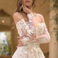Vestido de Novia Escote corazón con Hombros Descubiertos, Mangas Ilusión Transparentes y Apliques de Encaje Floral en 3D, Color Off White