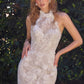 Vestido de Novia en Corte Sirena Escote Halter Ilusión Alto con Aplicaciones Florales en Relieve y Espalda Descubierta, Color Off White Nude