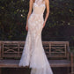 Vestido de Novia en Corte Sirena Escote Halter Ilusión Alto con Aplicaciones Florales en Relieve y Espalda Descubierta, Color Off White Nude