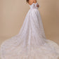 Vestido de Novia Corte Princesa, Con Hombros Descubiertos, y Mangas Largas Caídas, Color Off White