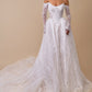 Vestido de Novia Corte Princesa, Con Hombros Descubiertos, y Mangas Largas Caídas, Color Off White