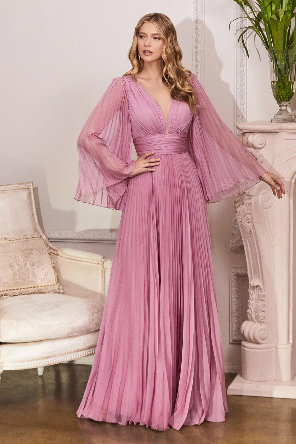 Vestido de Chifón Plisado de manga Larga Color Blassom Pink