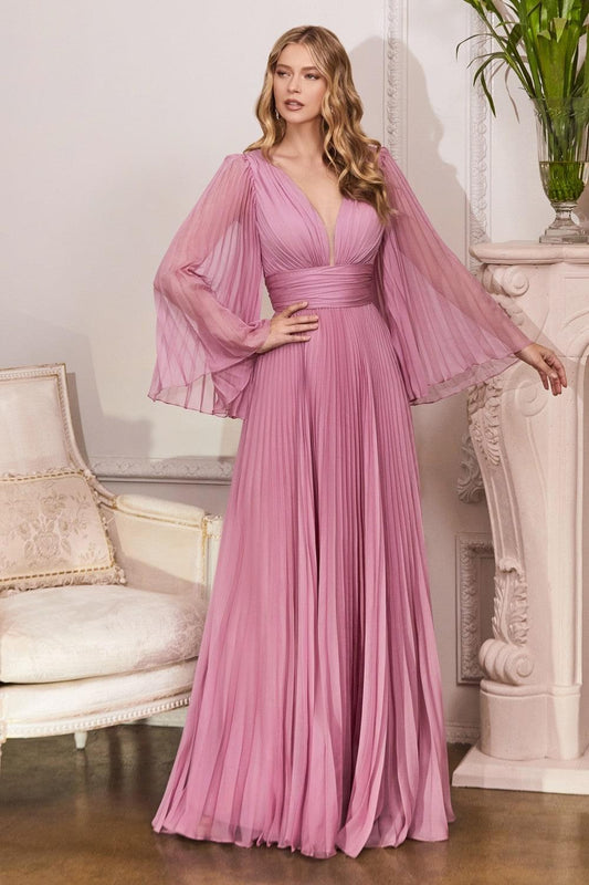 Vestido de Chifón Plisado de manga Larga Color Blassom Pink