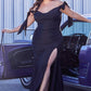 Vestido de dama de honor curvy corte ajustado de tela elástica con un escote sostenido por largos lazos color negro